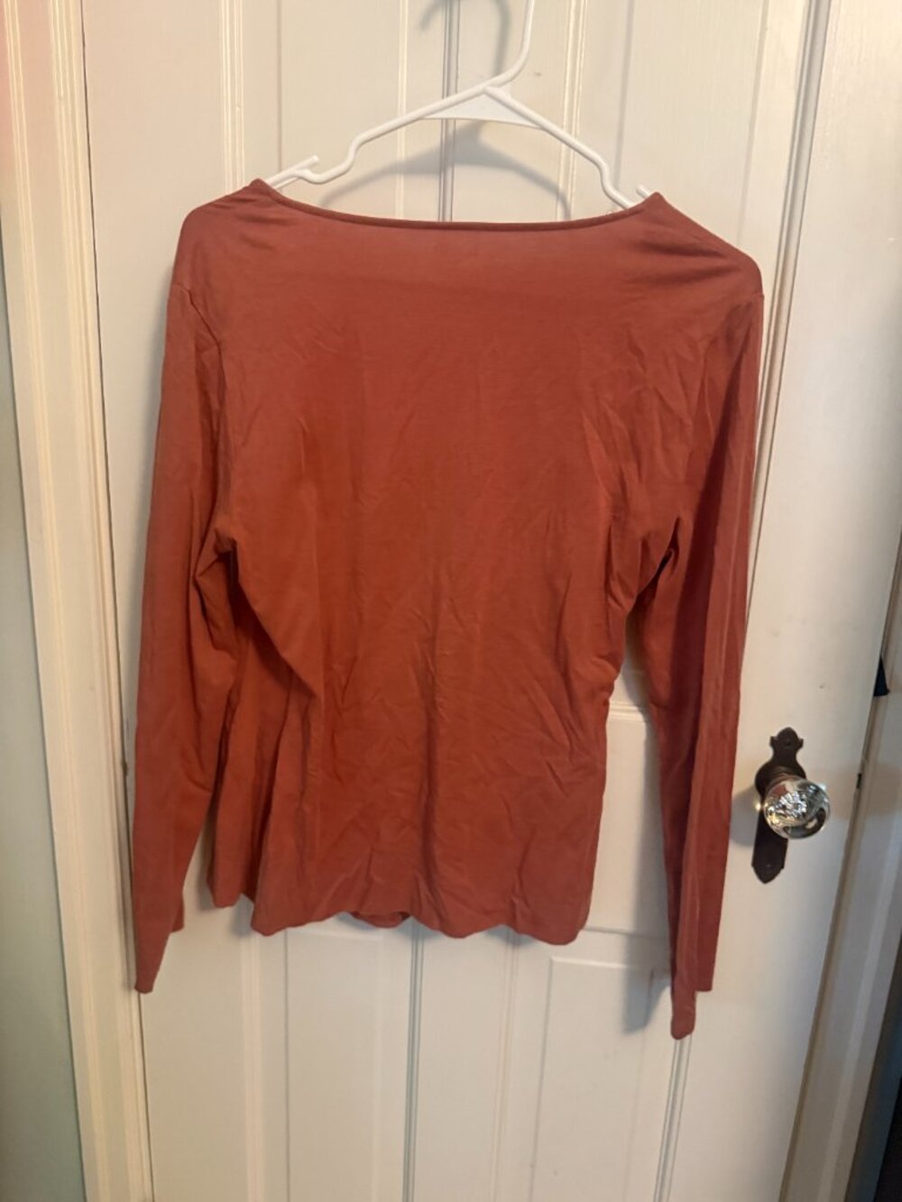 Garnet Hill Orange Wrap Blouse Large | Organic Pima Cotton Faux Wrap Ruched Peru - Picture 3 of 6